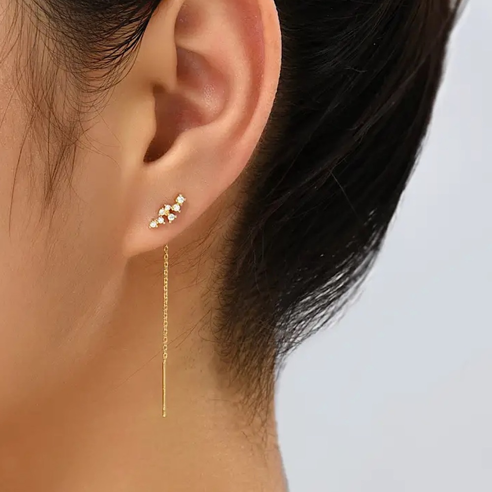 Minimalist golden tassel earring with petite zircon climber NWT blogger favorite